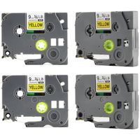 Refill Replace Brother PTouch Labels Tape TZe621 TZ621,3/8 Inch(9mm) W x 26.2 Feet(8m) L,Black on Yellow,Compatible for Brother Label Maker PTD210 PTH100 PTD400AD PTP700 PTD600 PT1230PC, 4 Pack