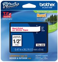 2 Pack Brother P-touch 1/2"  Standard Laminated Tape, Red on White, 26.2-Feet (Red on White)