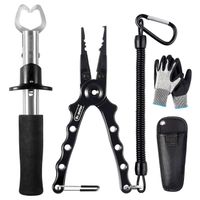 Dr.meter Aluminum Fishing Pliers, Saltwater Resistant Fishing Gear, Tungsten Carbide Cutters Split Ring Pliers Hook Remover Fish Holder with Fish Lip Gripper and Fishing Gloves [3 pcs]