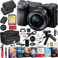 Sony ILCE-6400L a6400 Mirrorless APS-C Interchangeable-Lens Camera with 16-50mm Lens Bundle with 64GB Memory Card, Shooting Grip with Mini Tripod, Editing Suite, Camera Bag and Camera Battery