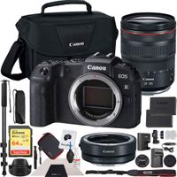 Canon EOS RP Mirrorless Camera with RF 24-105mm F4 L is USM Lens Kit Bundle with Lens Mount Adapter, 64GB Memory Card, Shoulder Bag, Battery and Charger Kit, Monopod and Cleaning Kit