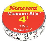 Starrett Measure Stix SM44ME Steel White Measure Tape with Adhesive Backing, English/Metric Graduation Style, Left to Right Reading, 4' (1.2m) Length, 0.5" (13mm) Width, 0.0625" Graduation Interval