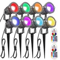 ZUCKEO Landscape Lighting 6W RGB Remote Control LED Landscape Lights 12V 24V Low Voltage Garden Pathway Lights, Waterproof 16 Color-Changing Decorative Lights for Indoors Outdoors(8 Pack)