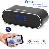 Wifi Hidden Spy Camera Surveillance Monitor Night Vision IR Clock Camera Video Recorder Nanny Cam Kit 1080P HD Home Office Monitoring with 32GB Micro SD Card & a Card Reader for Bonus(Plug & Play)