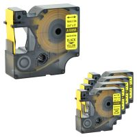 Nineleaf 5 PK Compatible for DYMO 18058 Rhino Heat Shrink Tube Industry Label Tape 3/4" x 5ft Black on Yellow for LabelWriter and Industrial Label Maker Rhino 4200 5000 5200 6000 454 Duo