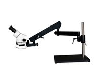 Vision Scientific VS-9E-IFR07 Binocular Zoom Stereo Microscope, 10x WF Eyepiece, 0.7X-4.5X Zoom Range, 7X-45x Magnification Range, Articulating Arm Pillar Stand w/Base,56-LED Ring Light