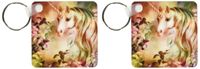 3dRose A magical unicorn peers out from a floral enchanted realm in this artwork - Key Chains, 2.25 x 4.5 inches, set of 2 (kc_11664_1)