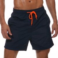 SILKWORLD Men's Swimming Surf Board Shorts Mesh Liner(US M Size-Asian Tag XL, Waist 32.5" - 34", Navy Blue)