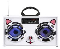 Mini Boombox with LED Speakers -Retro Bluetooth Speaker w/Enhanced FM Radio - Perfect for Home and Outdoor (Cat)