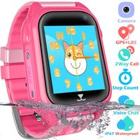 PTHTECHUS Kids Waterproof GPS Smart Watch for Boys Girls,Students Touch Screen Smartwatch with GPS Tracker Voice Chat One Key SOS for Help Clock Camera,Suitable for Childrens Aged 4-12, Pink
