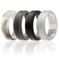 ROQ Silicone Wedding Ring for Men, 4 Pack Silicone Rubber Band Step Edge - Black, Grey, Silver, Marble - Size 16