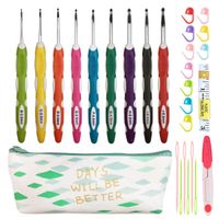 Latest Set of 27 PCS Ergonomic Crochet Hooks Set with Case Extra Long Soft Grip Handles Crochet Hook Needles for Arthritic Hands,Standard US Size B(2MM)-J(6MM)