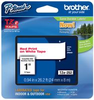Genuine Brother 1" (24mm) Red on White TZe P-touch Tape for Brother PT-9500PC, PT9500PC Label Maker