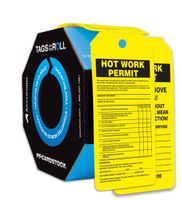 Accuform TAR724 Tags by-The-Roll Inspection and Status Record Tags, Legend"HOT Work Permit", 6.25" Length x 3" Width x 0.010" Thickness, PF-Cardstock, Black on Yellow (Pack of 250)