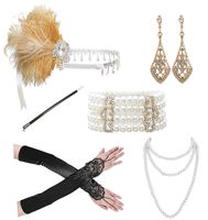1920s Accessories Headband Necklace Gloves Cigarette Holder Flapper Costume Accessories Set for Women(set9)