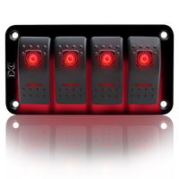 FXC Rocker Switch Aluminum Panel 4 Gang Toggle Switches Dash 5 Pin ON/Off 2 LED Backlit for Boat Car Marine Red