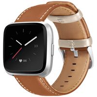 UMAXGET Leather Band Compatible with Fitbit Versa/Versa 2/ Versa Lite/Versa Special Edition Watch, Classic Genuine Leather Strap with Stainless Steel Buckle Wristband for Women Men