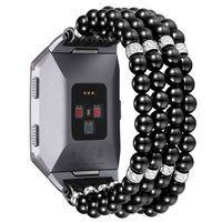 fastgo Compatible for Fitbit Ionic Bands for Women, Pearl Beaded Elastic Replacement Accessory Band Compatible for Fitbit Ionic Smart Watch(Pearl Black)