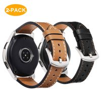 for Samsung Galaxy Watch 46mm Bands - 2 Pack 22mm Premium Genuine Leather Straps with Stainless Steel Buckle for Gear S3 Frontier/Classic, Brown + Black
