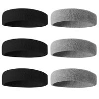 Beace Sweatband Sports Headband for Men and Women, Moisture Wicking Athletic Cotton Terry Cloth Sweatband for Tennis, Running, Gym, Working Out, 6pcs, 3Black 3Gray