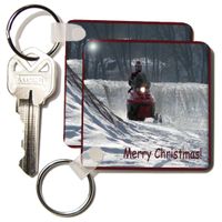 3dRose Snowmobile Rider Merry Christmas - Key Chains, 2.25 x 4.5 inches, set of 2 (kc_26991_1)