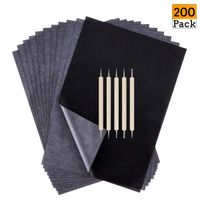 200 Sheets Transfer Tracing Paper Carbon Graphite Paper and 5 Pcs Embossing Styluses Stylus Dotting Tools for Paper, Metal, Glass, Carving, DIY Wood Burning Transfer Craft
