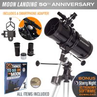 Celestron PowerSeeker 127EQ Newtonian Reflector Telescope with Smartphone Adapter - Limited Edition Apollo 11 50th Anniversary Bundle with Commemorative Coin and Book