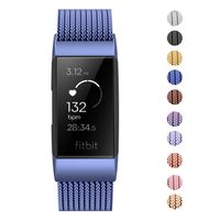 Fitlink Stainless Steel Metal Replacement Bands for Fitbit Charge 3 and Charge 3 SE for Women Men,Multi Color Multi Size(Diamond Blue,Large(6.1 ''- 9.9''))