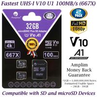 TF Card 32GB Micro SD Card 2 Pack Plus Adapter. Amplim High Speed 32 GB Class 10 MicroSDHC Micro SDHC Mini SD Memory Card for Nintendo, Android Phone Samsung LG Moto, GoPro Hero, Drone, Roku, Cameras