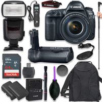 Canon EOS 5D Mark IV Full Frame Digital SLR Camera with EF 24-105mm f/4L is II USM Lens with Pro Camera Battery Grip, Professional TTL Flash, Deluxe Backpack, Spare LP-E6 Battery (17 Items)