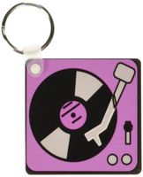 3dRose Retro Pink n Black Record Player - Key Chains, 2.25 x 4.5 inches, set of 2 (kc_43685_1)