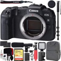 Canon EOS RP Full-Frame Mirrorless Digital Camera (Body Only) with Deco Gear Photo Video Pro Backpack Extra Battery Cleaning Kit with Carry Case Microphone and 72" Monopod Bundle