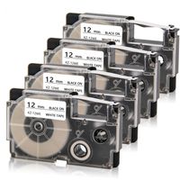 Absonic XR-12WE Label Tape Cassette Compatible for Casio KL-100 KL-120 KL-60 KL7000 KL7200 KL-750B KL-780 KL-8100 KL-P1000 KL-2000 KL-60SR EZ Label Maker, 1/2" x 26', 12mm x 8m, Black on White, 4-Pack