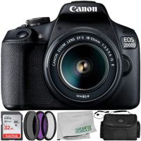 Canon EOS 2000D + EF-S 18-55mm is II Lens 6PC Accessory Bundle - Includes 3 Piece Filter Kit (UV + CPL + FLD) + More - International Version (No Warranty)