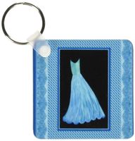 3dRose Turquoise dress on black background with striped frame and damask ribbons - Key Chains, 2.25 x 4.5 inches, set of 6 (kc_30293_3)