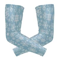 Fashion Sports Arm Supports Christmas White Snowflakes Blue Basketball Shooter Sleeves Sunscreen Cuff Stretched Fabric for Football, Volleyball, Baseball Protection, Youth & Adult Sizes(1 Pair)