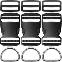 Craxoo Plastic Buckle Kit 1 1/2 Inch | Quick Side Release Dual Adjustable Replacement Clip with Slide & D-ring for Dog Collars, Webbing Strap and Backpack Repair | Black, 3 Sets