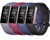 Tobfit Sport Bands Compatible for Fitbit Charge 3 and Charge 3 SE, 4 Pack, Soft Rubber Strap for Women/Men, Wine Red, Black, Blue, Blue Grey, Large