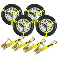 VULCAN Lasso Style Auto Tie Down with Flat Hooks - 2 Inch x 96 Inch, 4 Pack - Classic Yellow - 3,300 Pound Safe Working Load