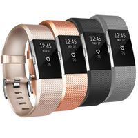 Tobfit Sport Silicone Bands Compatible for Fitbit Charge 2 Classic & Special Edition, 4 Pack, Black/Champagne/Rose Gold/Grey, Small