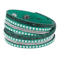 smallwoodi Bangle Bracelet,Women Faux Leather Shiny Hot Fix Rhinestone Inlaid DIY Multilayer Bracelet Jewelry Christmas Gift for Men for Women Dark Green