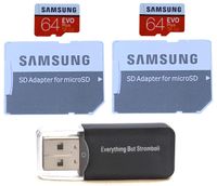 Samsung Evo Plus 64GB MicroSD Memory Card (2 Pack) Works with GoPro Hero 8 Black (Hero8), Max 360 UHS-I, U1, Speed Class 10, SDXC (MB-MC64G) with (1) Everything But Stromboli (TM) Micro Card Reader