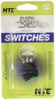 NTE Electronics 54-529W Waterproof Round Illuminated Rocker Switch, SPST Circuit, ON-None-Off Action, Nylon Green LED Actuator, 0.187" Quick Connect Terminals, 16 Amp, 125V