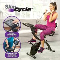 As Seen On TV Slim Cycle 2-in-1 Stationary Bike - Folding Indoor Exercise Bike with Arm Resistance Bands and Heart Monitor - Perfect Home Exercise Machine for Cardio