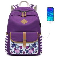 Goldwheat Girls Backpack Canvas Schoolbag Bookbag Laptop Bag Rucksack with USB Charging Port