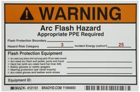 Brady 121101 Vinyl Preprinted Arc Flash Labels, Black and Orange on White, 4" Height x 6" Width, Legend "Warning Arc Flash Hazard Appropriate Ppe Required Flash Protection Boundary____ Flash Hazard Category 3..." (5 Labels per Package)
