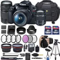 Canon EOS Rebel T7 DSLR Camera with EF-S 18-55mm f/3.5-5.6 is II Lens + EF 75-300mm f/4-5.6 III + 2 Memory Cards + 2 Aux Lenses + 50" Tripod + Accessories Bundle(25 Items)