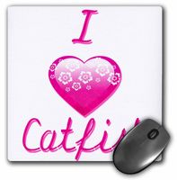 3dRose Pretty Pink Flowery I Love Catfish - Mouse Pad, 8 by 8 inches (mp_121454_1)