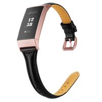 Wearlizer Compatible with Charge 3 Bands for Women Slim Leather Replacement Charge hr 3 Special Edition Rose Gold Band Assesories Strap Black