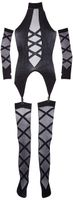 Leg Avenue Women's Cami Garter and Stockings with Fingerless Gloves, Black, One Size
